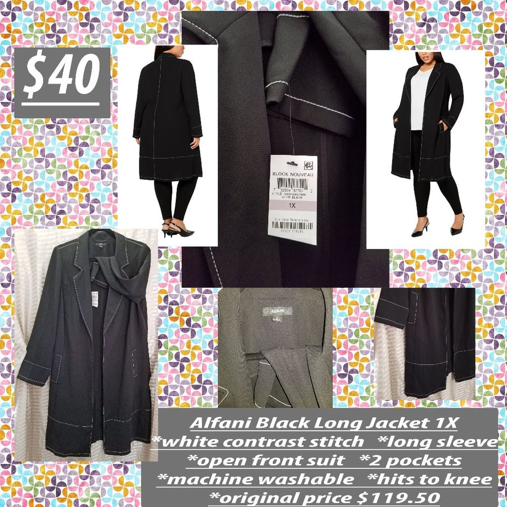 Alfani Black Long Jacket 1X
